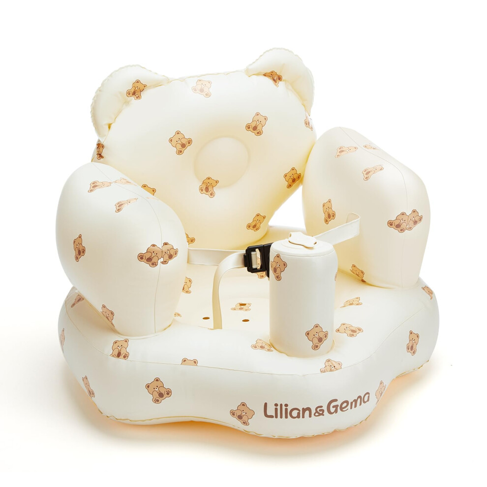 Lilian&Gema Inflatable Baby Chair, Inflatable Baby Seat For 3-36 Months, Teddy Bear Shape Blow Up Baby Seat, Built-In Pump Quick Inflate, Soft