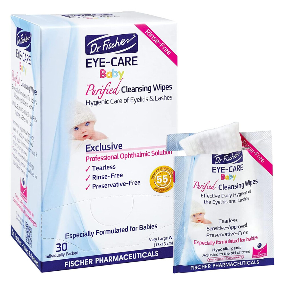 Purified, Non-Irritating, Tear-Free, Hypoallergenic & Sensitive Approved Baby Eyelid Wipes By - Pre-Moistened, Rinse Free And Dr. Fischer