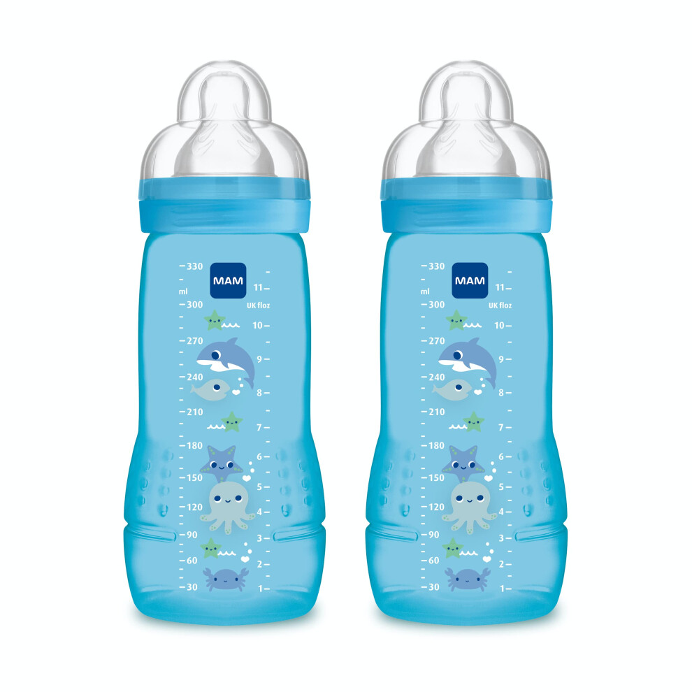Mam Coloured 2Nd Age 330Ml Bottle 6 Months Debit Teat (Pack Of 2)