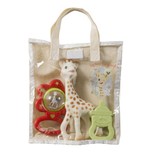 Sophie la Girafe Newborn Essentials Baby Gift Bag Containing 3 Baby Toys, Sophie the Giraffe Teething Toy, Teething Ring and Baby Rattle Toy, Suitable