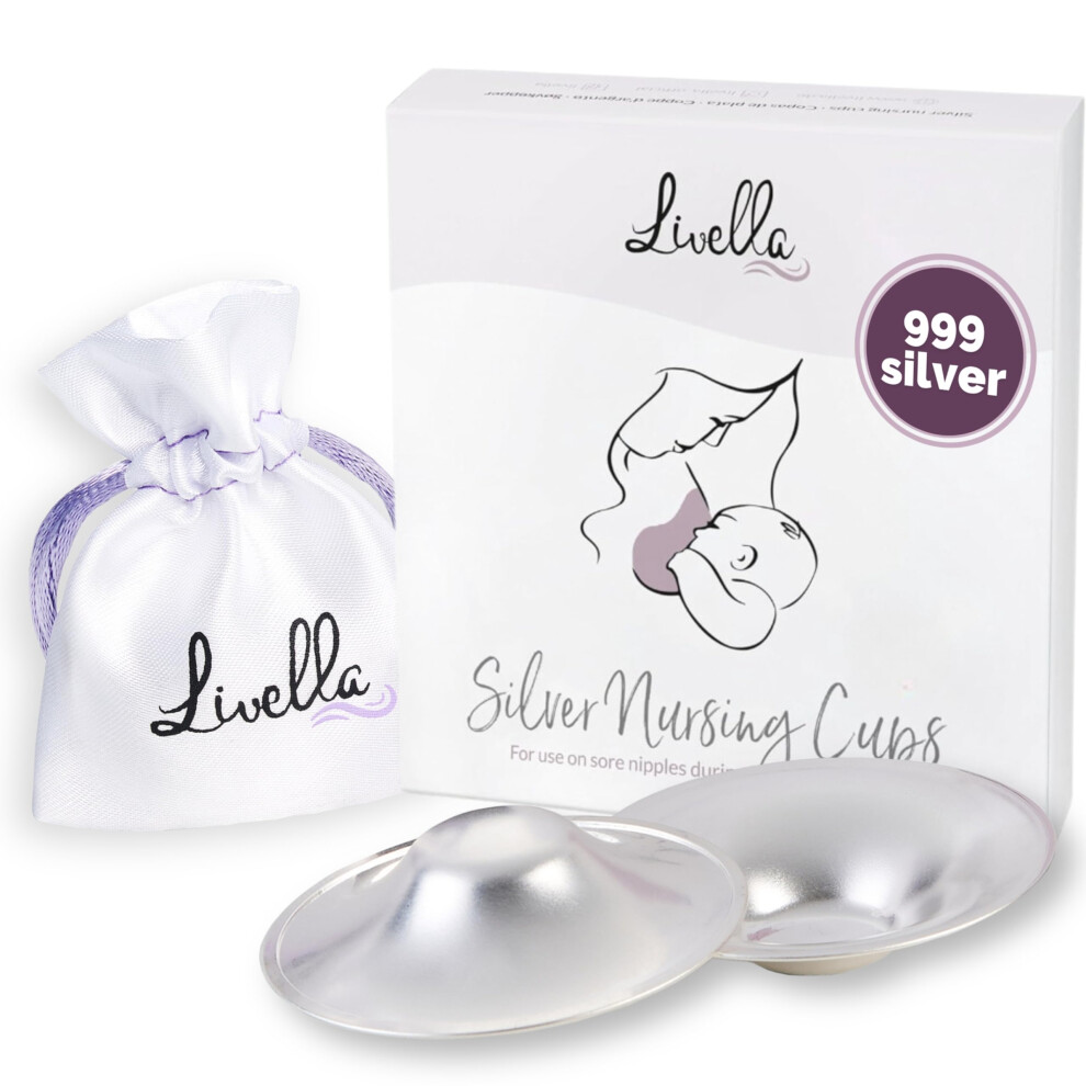 Livella | 999 Silver Nursing Cups - Made In Germany - Universal Fit - Protect And Soothe Sore Nipples - Silver Nipple Shields For Breastfeeding