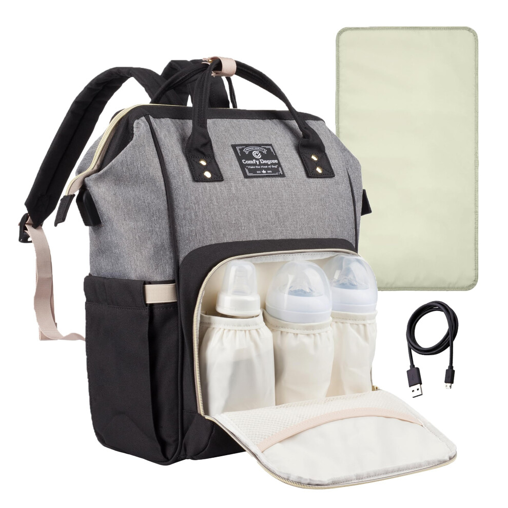 Changing Bag Backpack Nappy Waterproof Large Capacity Baby Travel Rucksack W/Pacifier Holder | Usb Cable | Stroller Straps | Insulated Comfydegree