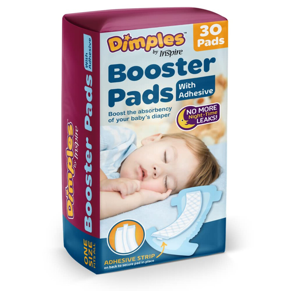 Inspire Dimples Booster Pads, Baby Diaper Doubler with Adhesive - Boosts Diaper Absorbency - No More leaks 30 Count (with Adhesive for Secure Fit) (30-image-OPC-PMXVMWM-NEW