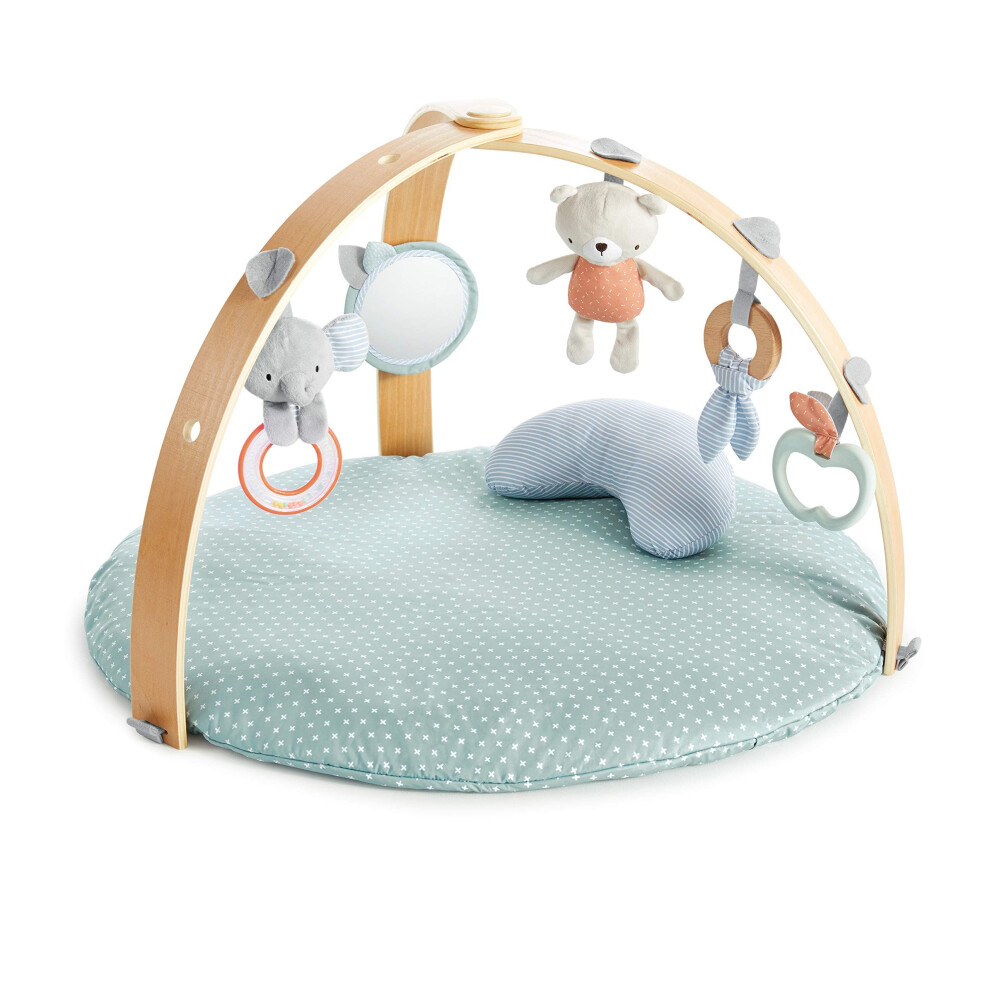 Ingenuity , Cosy Spot Reversible Duvet Activity Gym And Padded Play Mat With Wooden Removable Toy Bar, 6 Detachable Toys, Foldable For Easy Transport,