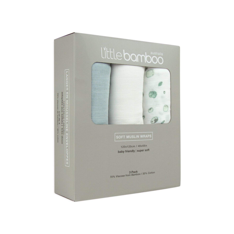 Muslin Baby Wrap Pack Of 3, 120 X 120 Cm Whisper Grey Little Bamboo