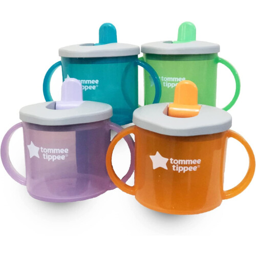 Tommee Tippee Tommee Tippee First Essential Cups 4 Pack Assorted Colors, Torquoise, Purple, Green, Red