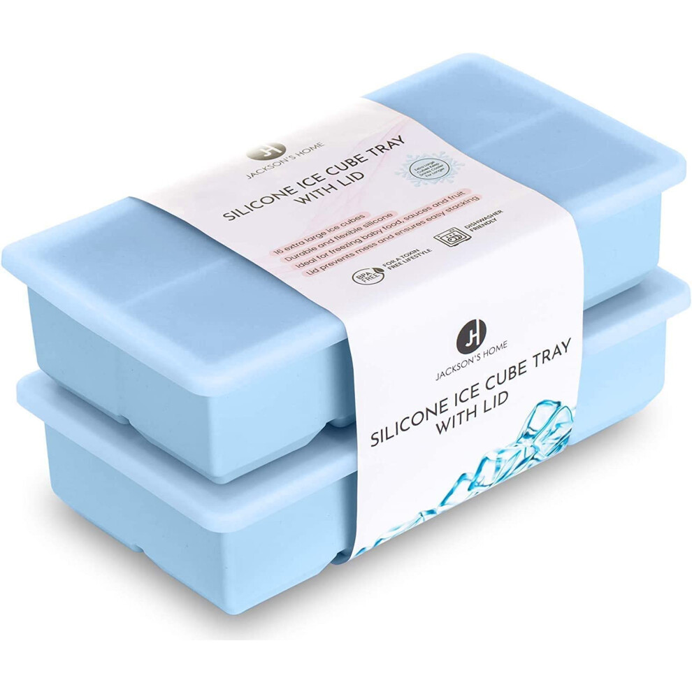 Jackson?Shome Silicone Freezer Containers - Large Ice Cube Tray With Lids Set Of 2 - Bpa Free - 16 Moulds For Baby Purees, Ice, Soup, Cocktails Jackson's Home