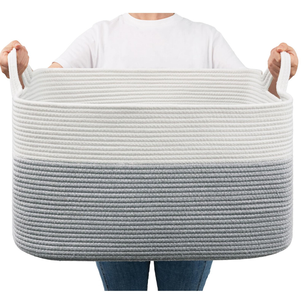 Large Storage Basket, Blanket Baskets In Living Room, Nursery, Bedroom, Cotton Rope Baskets For Towels, Books, Toys, Dirty Clothes, Baby Grey Timeyard