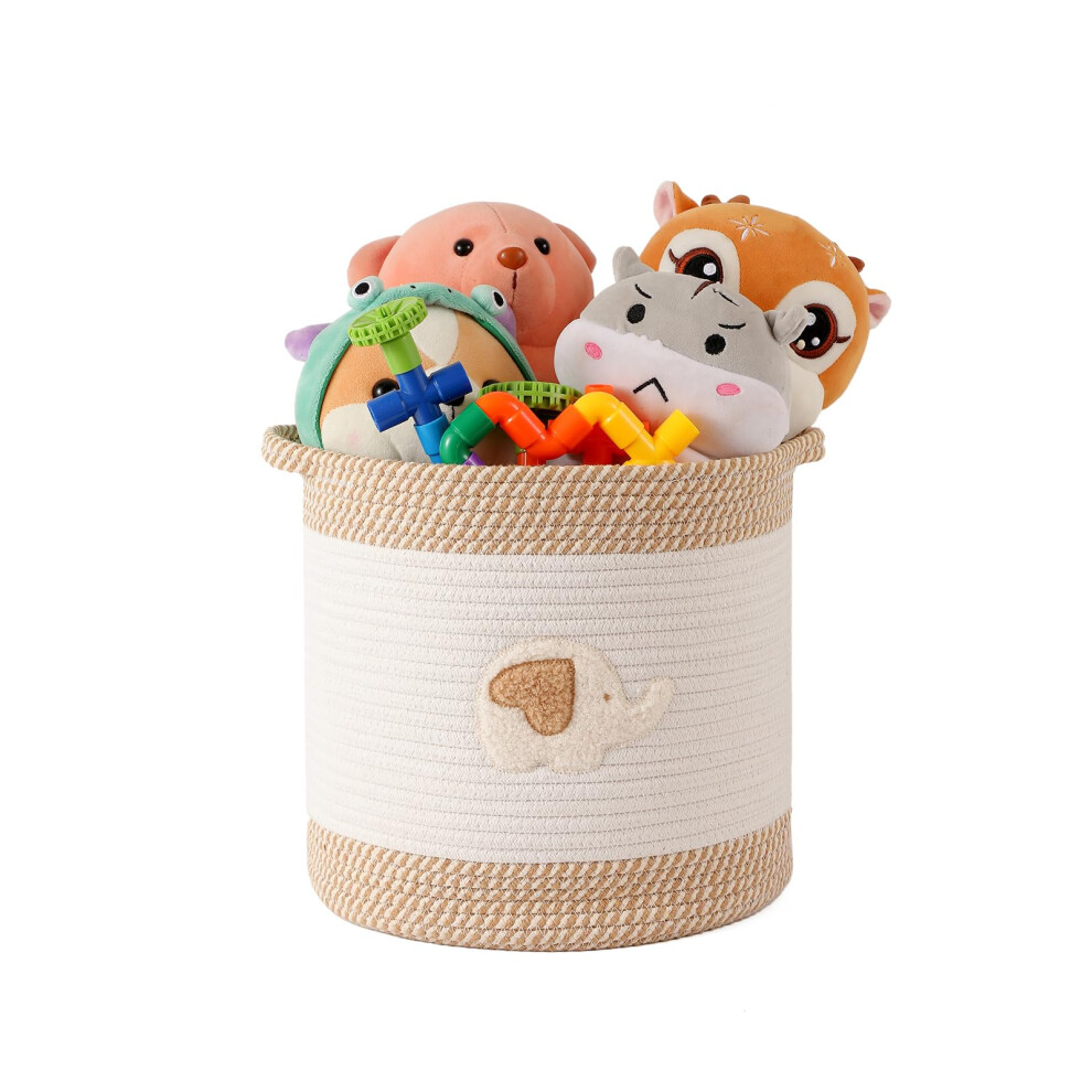 Inough Toy Storage Baskets Woven Cotton Rope Storage Basket For Kids, Blanket Baskets For Living Room Toy Basket Box Toys Organizer With Embroidery
