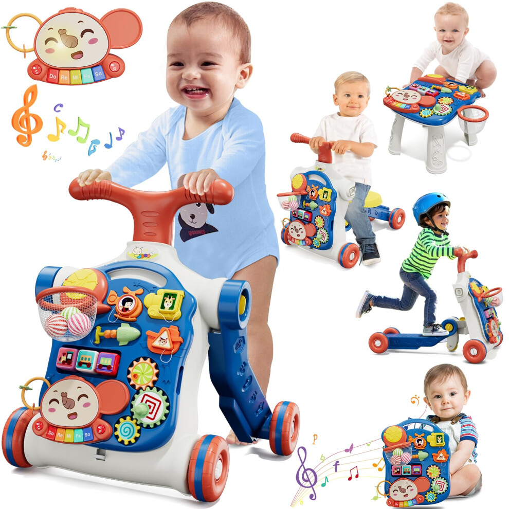 Baby Walker For Boy 5 In 1, Activity Center Learning To Walk, Sit To Stand, Early Learning Push Toys For Infant, Push Walkers Toys With Music For Hyes