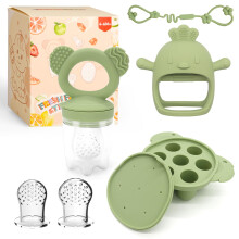 Baby Teething Toys with Breastmilk Popsicle Molds & Baby Fruit Feeder Food Grade Silicon for 6M+ Breastmilk Pops, Frozen Fruit, Baby Teething Relief
