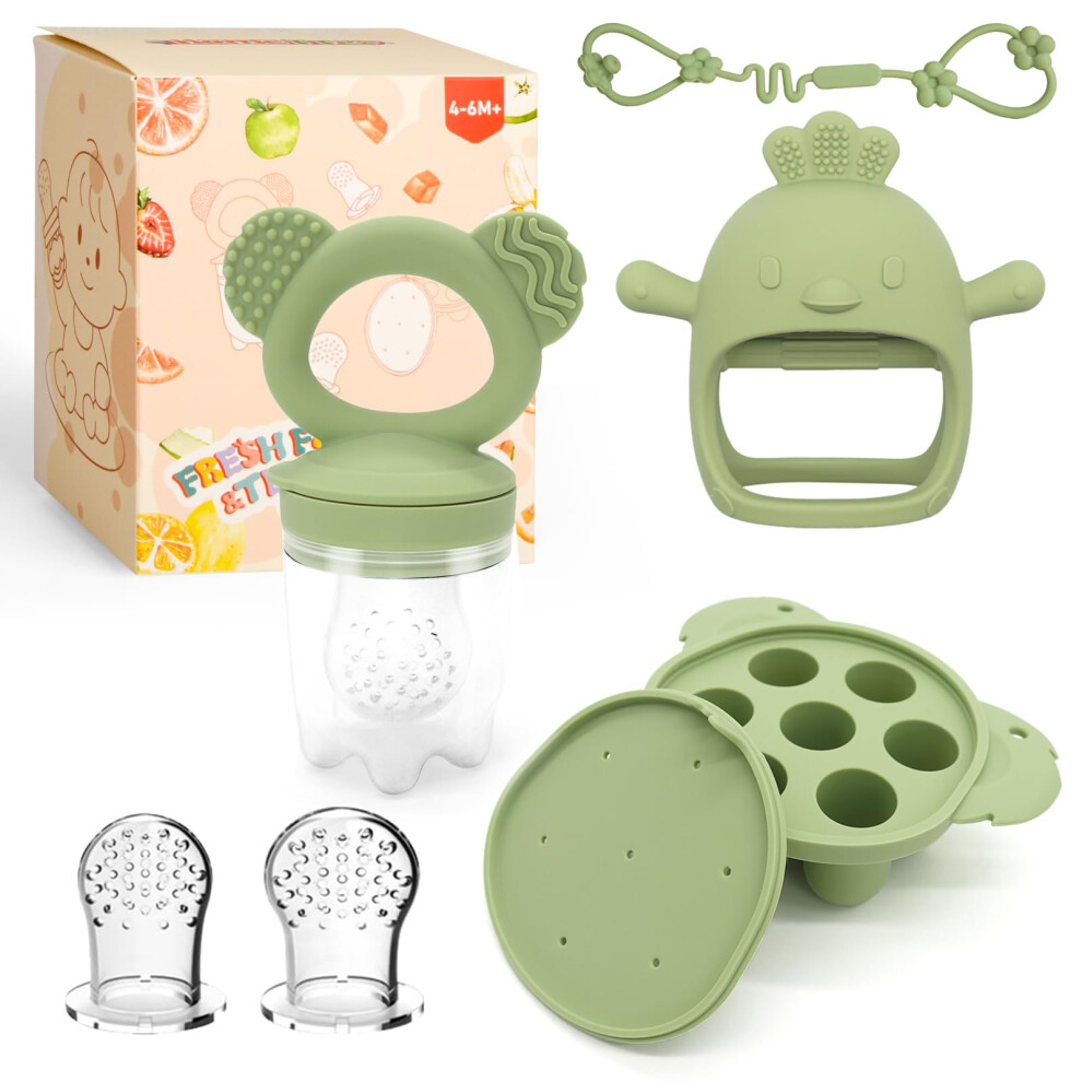 Baby Teething Toys With Breastmilk Popsicle Molds & Baby Fruit Feeder Food Grade Silicon For 6M+ Breastmilk Pops, Frozen Fruit, Baby Teething Relief Hometter