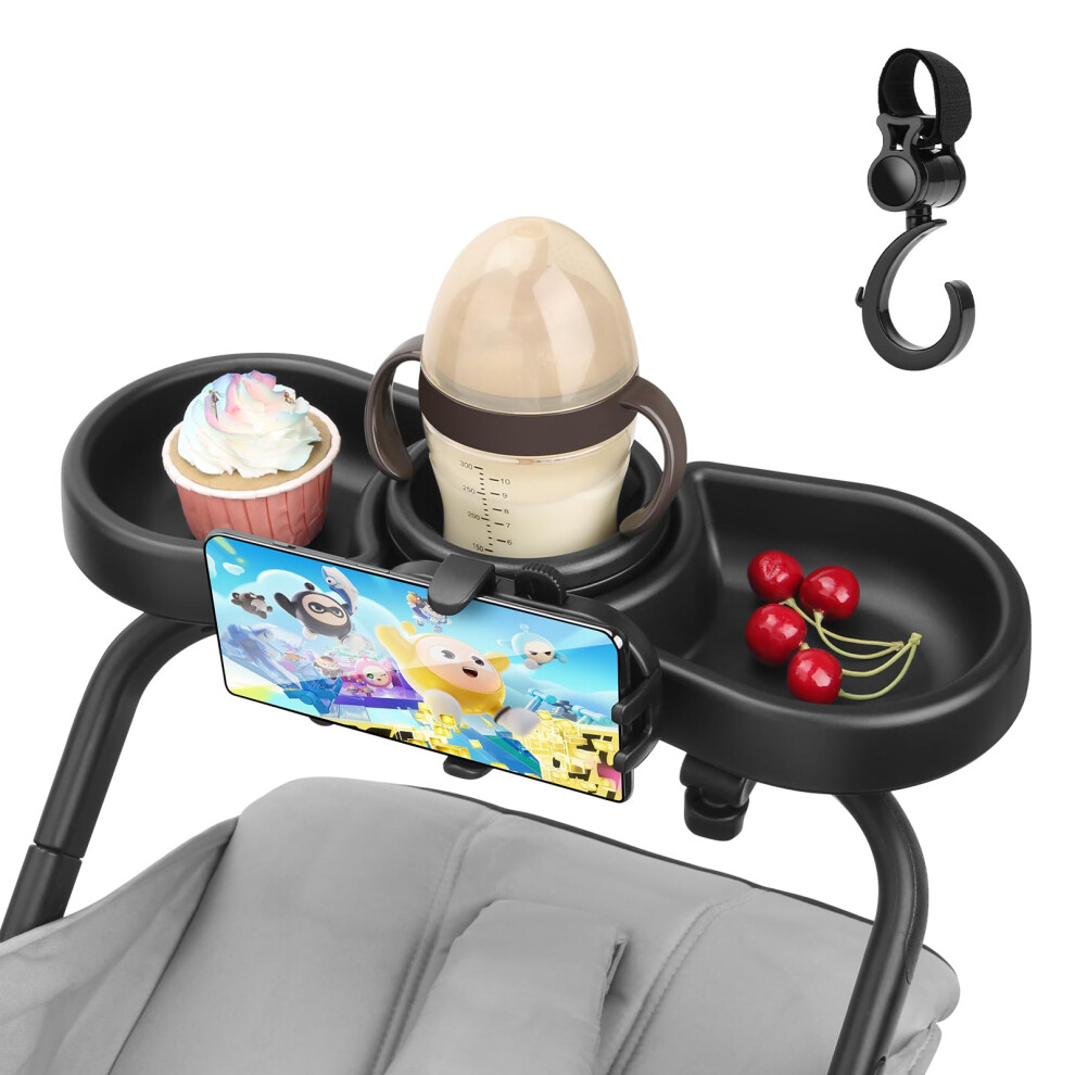 4 In 1 Pram Cup Holder Universal, Pram Snack Tray, Removable Stroller Cup Holder, Stroller Snack Tray, Pushchair Cup Holder With Snack Tray, Mypin