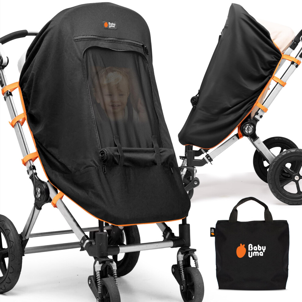 Baby Uma Pram Sun Shade - Upf 50+ Pram Shade, Sun Shade For Pram, Breathable Blackout Mesh Pram Parasol, Parasol For Pram With Zip-Up Window, 6+