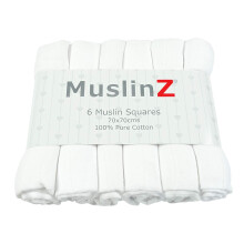 MuslinZ White Baby Muslin Cloths, Baby Burp Cloths, Baby Muslins, Baby Diaper Cloths, 100% Pure Cotton, Newborn Baby Essential (6 pack - 70x70cms)