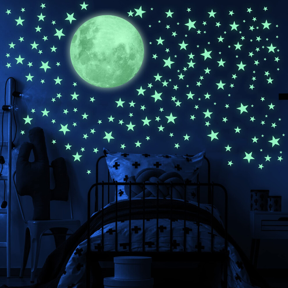 Glow In The Stars And Moon Ceiling Decal, Luminous Wall Decor For Children's Rooms, Sticky Fluorescence Stars And Moon, Gift For Boy And Girl Dark Liderstar