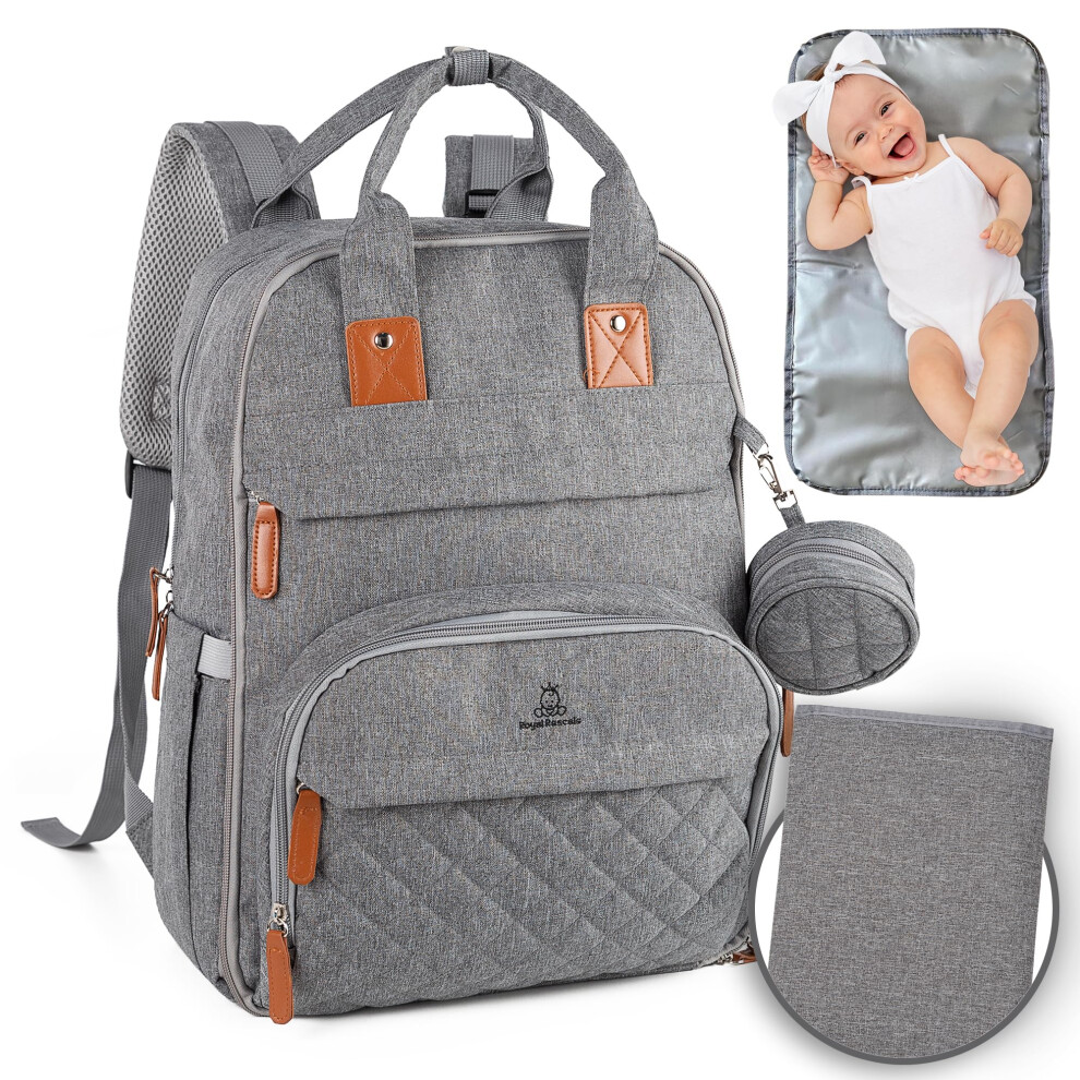 Baby Changing Backpack - Spacious Newborn & Toddler Storage Diaper Nappy Bag, Baby Changing Mat, Bottle & Pacifier Storage, Wipes Royal Rascals