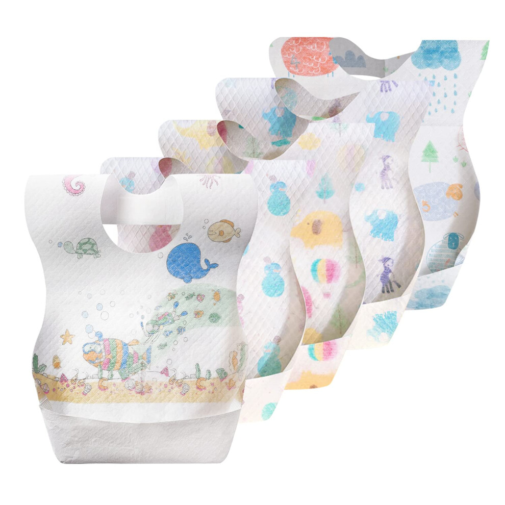 Disposable Bibs 50 Pack Baby Bib Waterproof With Food Catcher Pocket Adjustable Baby Feeding Bibs For Toddlers Boys Girls Travel Outdoor Yoassi