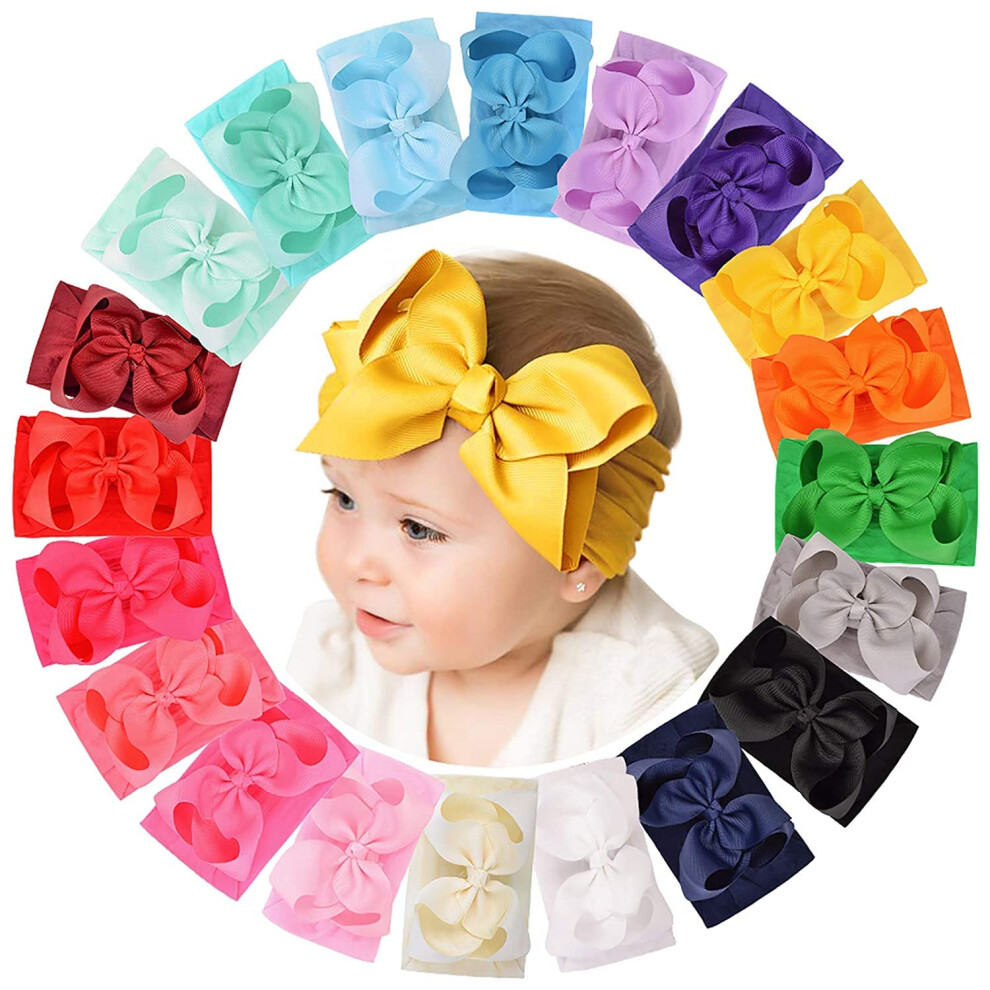 Dooboi Unisex Light 20Pcs Baby Girls Bows Headbands Nylon Hairbands Ribbon Bow Elastic Hair Accessories For Newborns Infants Toddlers And Kids