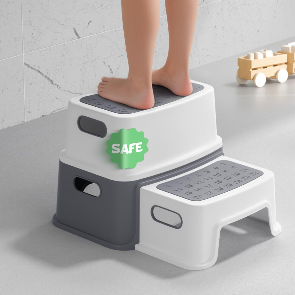 Step Stools For Kids, Toddler Step Stool For Bathroom Sink, Toilet Potty Training And Daily Stool (Grey) Grey Deanic