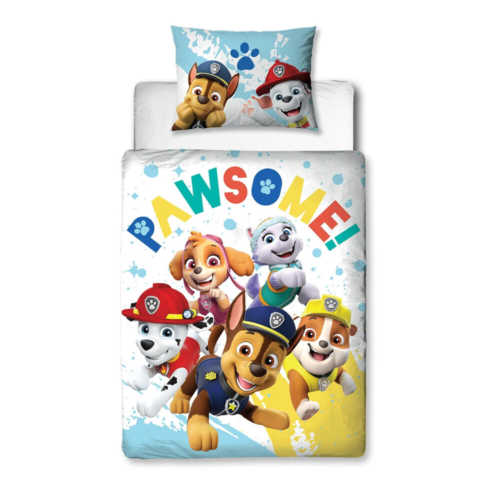 Paw Patrol Official Toddler Cot Bed Duvet Cover | Splodge Design Reversible 2 Sided Junior Bedding Including Matching Pillow Case Character World