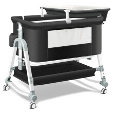 Uuoeebb 4 in 1 Bedside Crib, Bassinet, Baby Crib with Changing Table, Baby Bassinet with Wheels, Travel Cot with Mattress Included, Five Level Height
