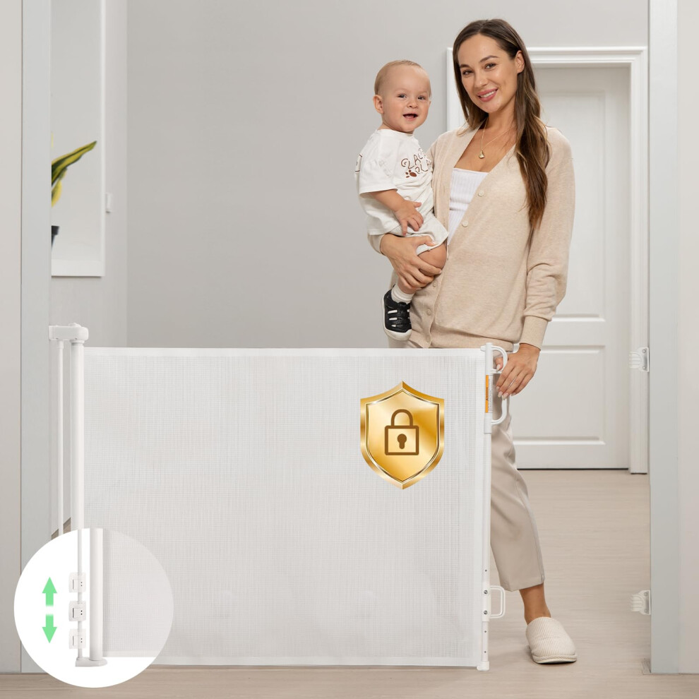 Retractable Baby Gate, Mesh Baby Gate Or Mesh Dog Gate, 33" Tall,Extends Up To 55" Wide, Child Safety Gate For Doorways, Stairs, Hallways, Momcozy
