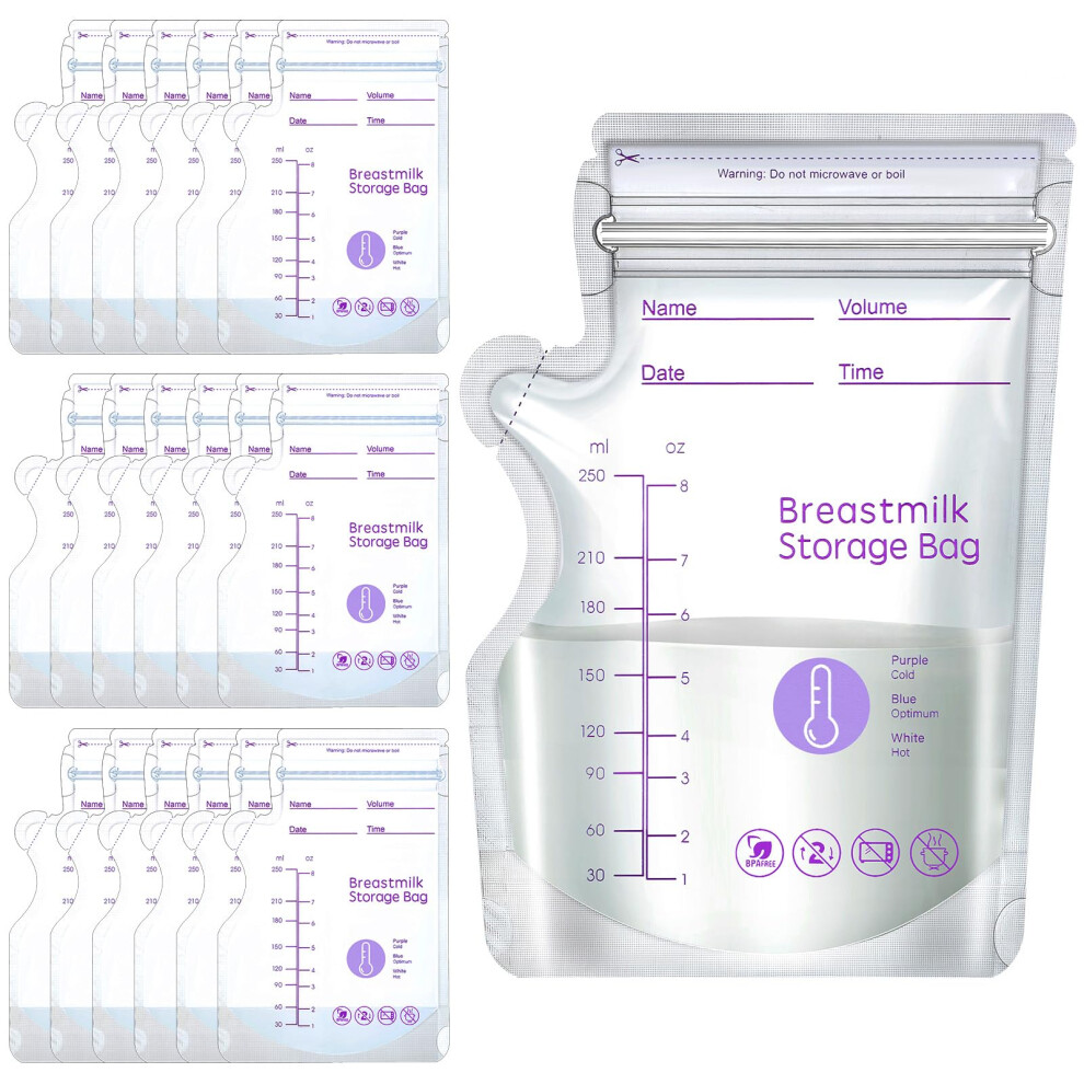 100 Pcs Breastmilk Storage Bags, 8Oz Temp-Sensing Milk Storing Bags With Easy Pour Spout For Breastfeeding, No-Leak Self-Standing Milk Storage Pouches Lanjue