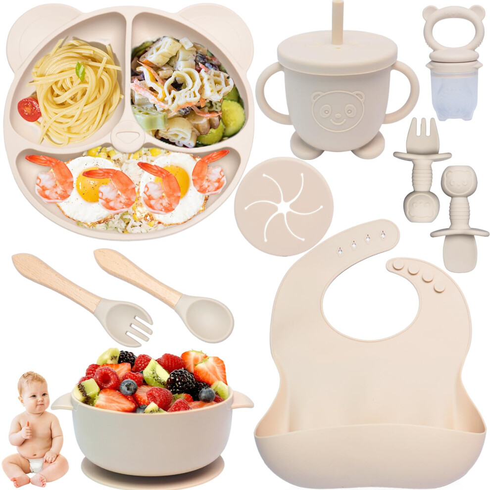 Kinyoda Baby Weaning Set 10 Pcs Silicone Baby Feeding Set With Suction Bowl, Adjustable Bib,Cup,Fork & Spoo,Baby Plate,Silicone Plate Baby, Food Plate