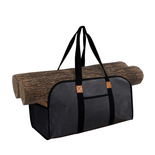 Waxed Canvas Firewood Bag – Portable Log Carrying Tool with Handle