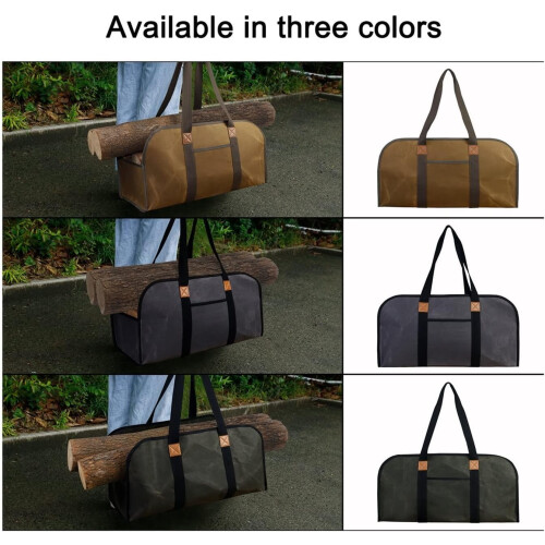Waxed Canvas Firewood Bag – Portable Log Carrying Tool with Handle 2