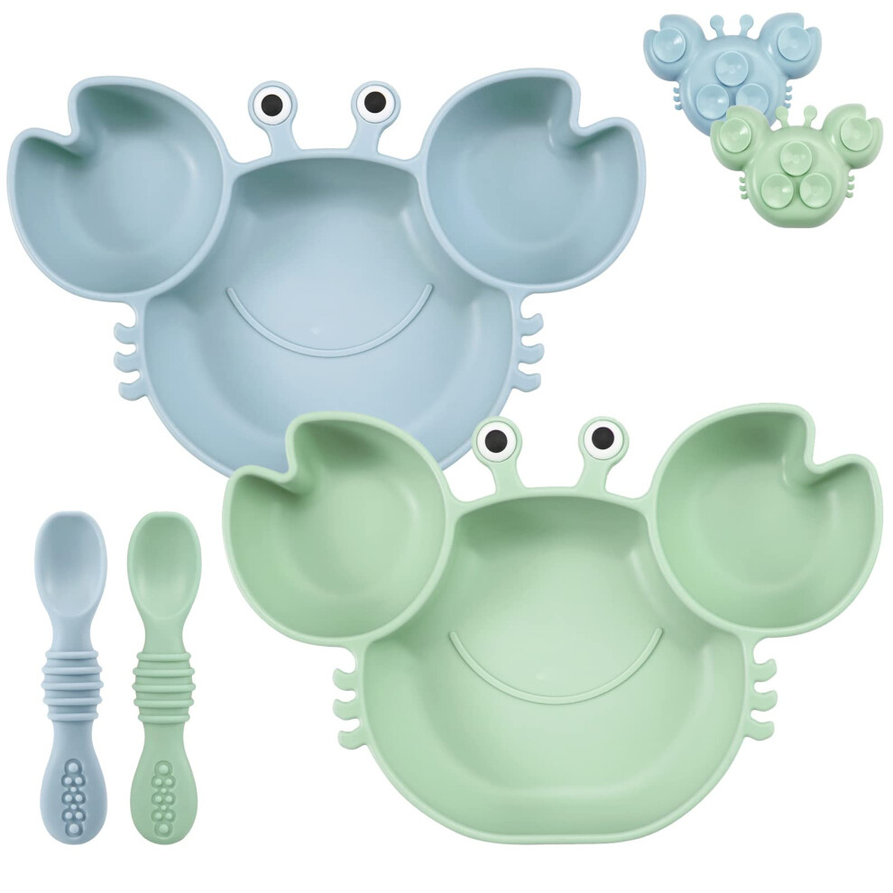 2-Pack Silicone Baby Plate With Suction And 2 Baby Spoons - Divided Toddler Plate - Suction Plates For Baby Weaning - Unbreakable Dinner Pandaear