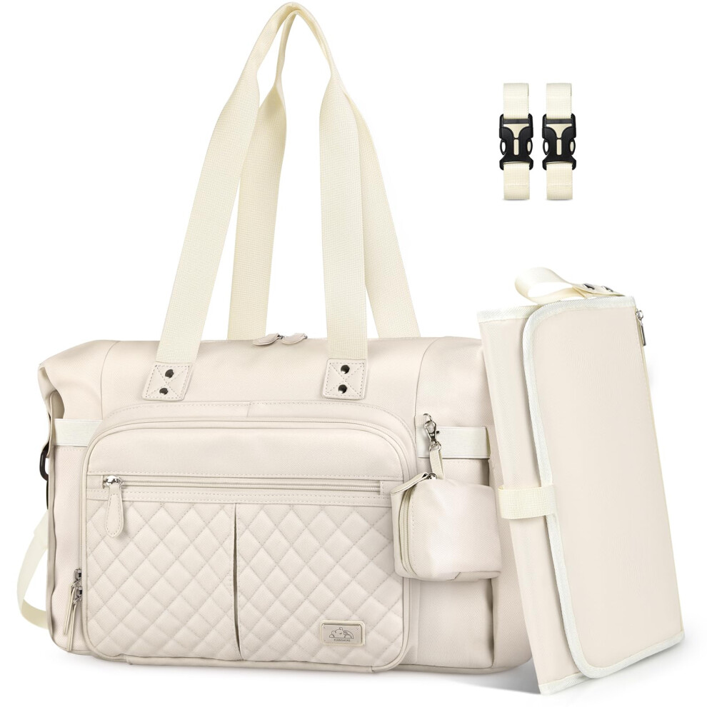 Baby Changing Bags Nappy Tote Bag Waterproof Baby Diaper Bag For Mom And Dad With Pacifier Holder And Portable Changing Mat White Rainsmore