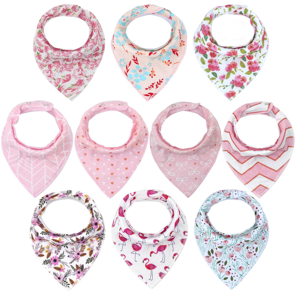 Newthinking Girl Dribble Bibs, 10 Pack Baby Bandana Bibs With Adjustable Snaps, 100% Cotton Girls Baby Drool Bibs For 6-24 Months Newborn And