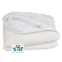 Cot Bed Mattress Topper Protector in Cosy Fleece for Extra Comfort and Warmth - 140 x 70 cm - Reverse Side in Quality Quilting with Corner Straps -