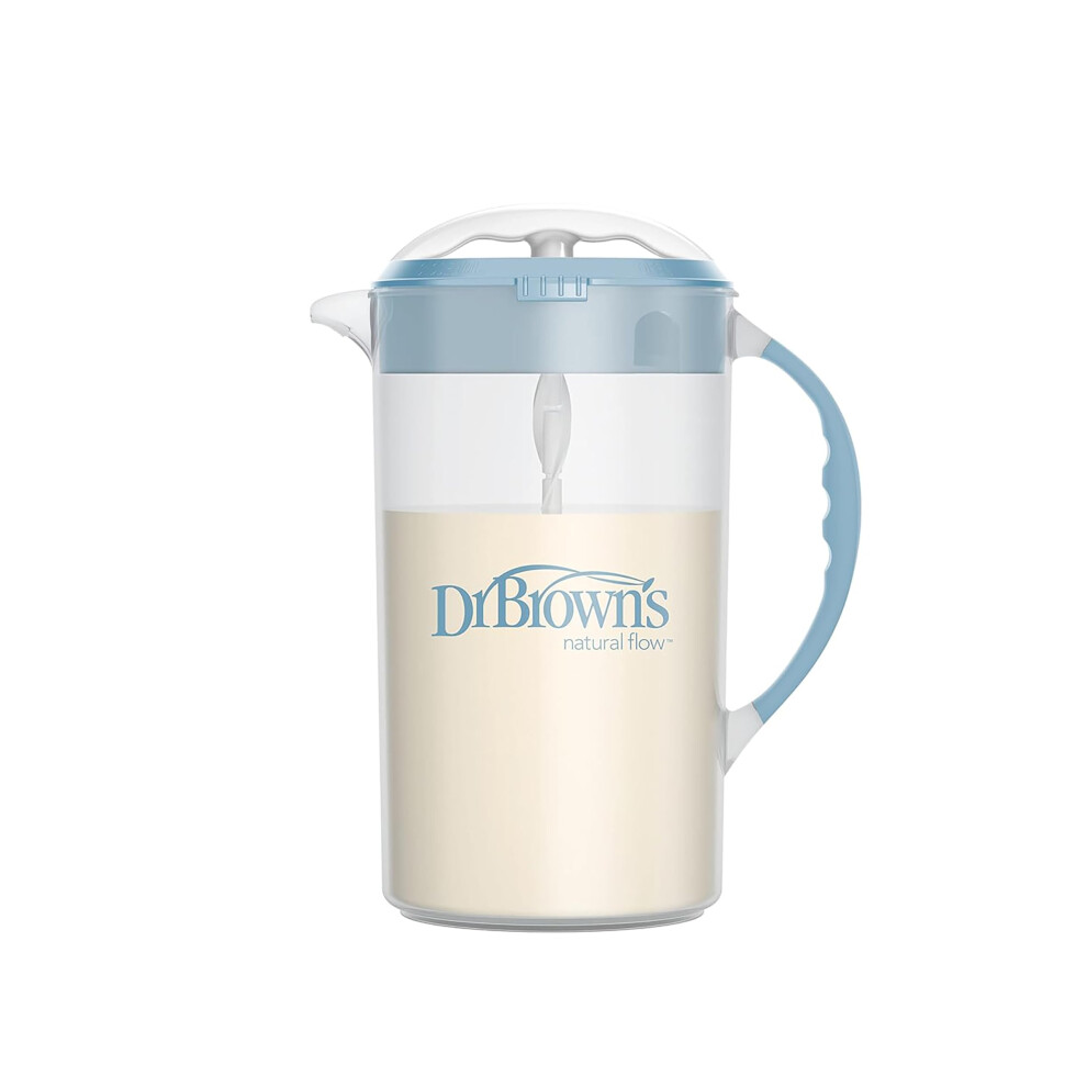 Dr. Brown's Baby Formula Mixing Pitcher With Adjustable Stopper, Locking Lid, & No Drip Spout, 32Oz, Bpa Free, Blue