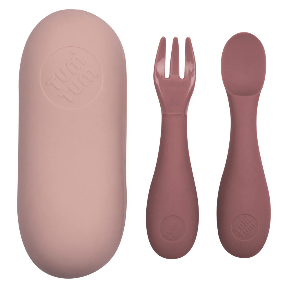Silicone Baby Cutlery With Travel Case - Baby Spoon & Fork Set - Designed With Feeding Specialist - Baby Led Weaning Utensils - Dishwasher, Tum Tum
