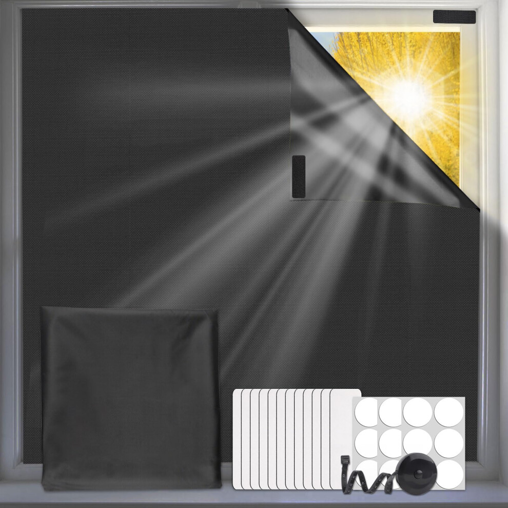 Weysoo Blackout Blinds Stick On, 300 * 145Cm Portable Black Out Material With Sticky Pads,No Drill Temporary Window Cover For Bedroom, Nursery