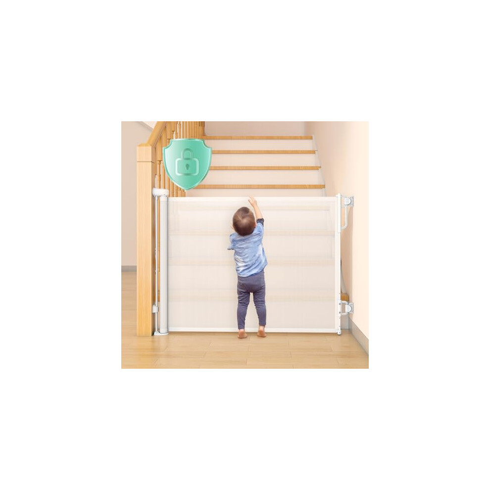 Momcozy Auto-lock Retractable Stair Gate,Safety Baby Gate Roll for Toddlers and Dogs,Extend Baby Barrier Gate,140cm Wide, 83cm Tall,One Hand Operated-image-OPC-PMXVPP5-NEW