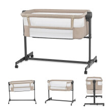 KinderKraft Neste UP 2 Bedside Crib, Travel Cot, Co-Sleeping Bed, Ajustable Height, Foldable Side Wall, Transport Wheels, with Accessories, Cotton