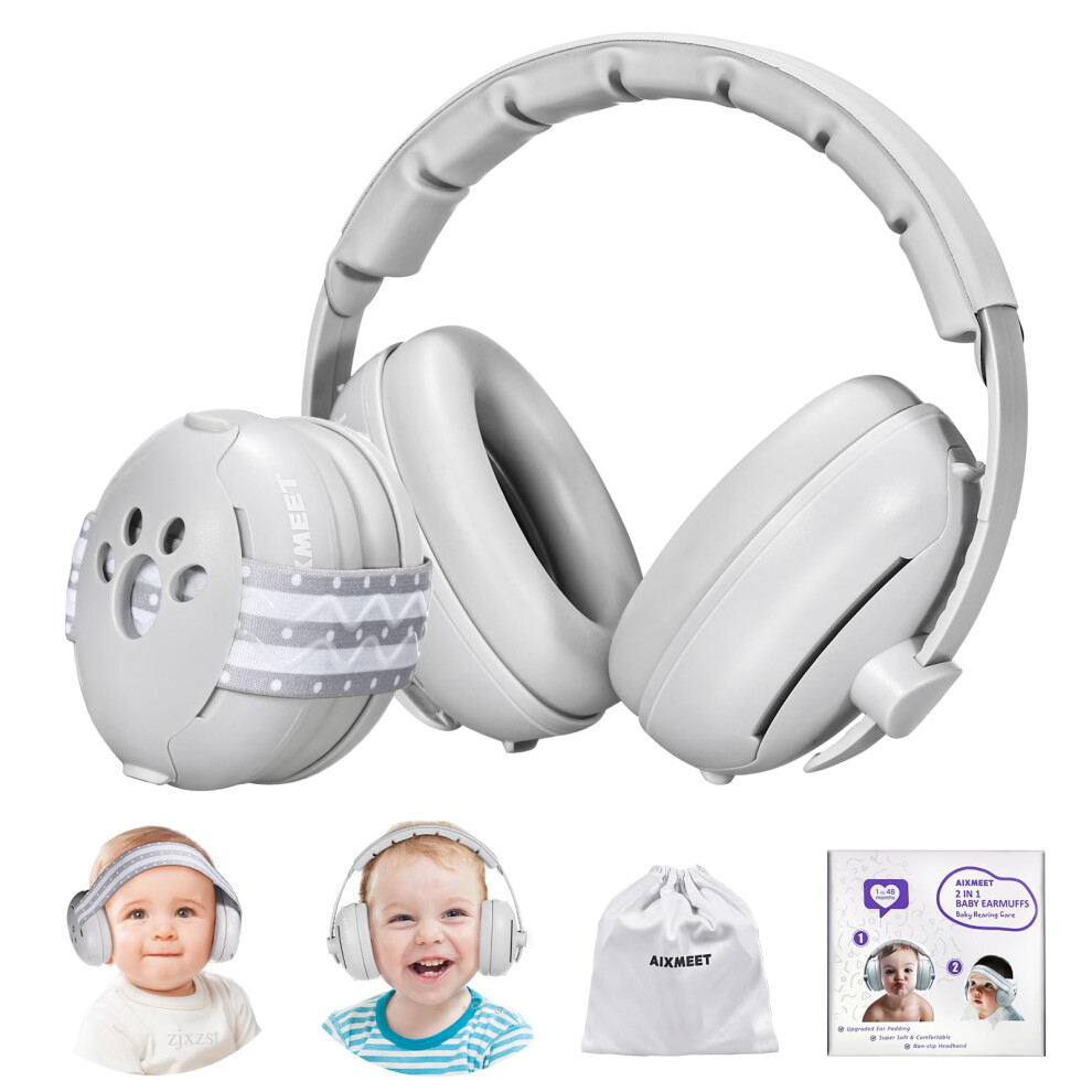 2 In 1 Baby Ear Muffs Noise Protection,Baby Ear Defenders, Noise Cancelling Headphones For Baby & Toddler 0-36 Months, Baby Noise Reduction Unisex Kids Aixmeet