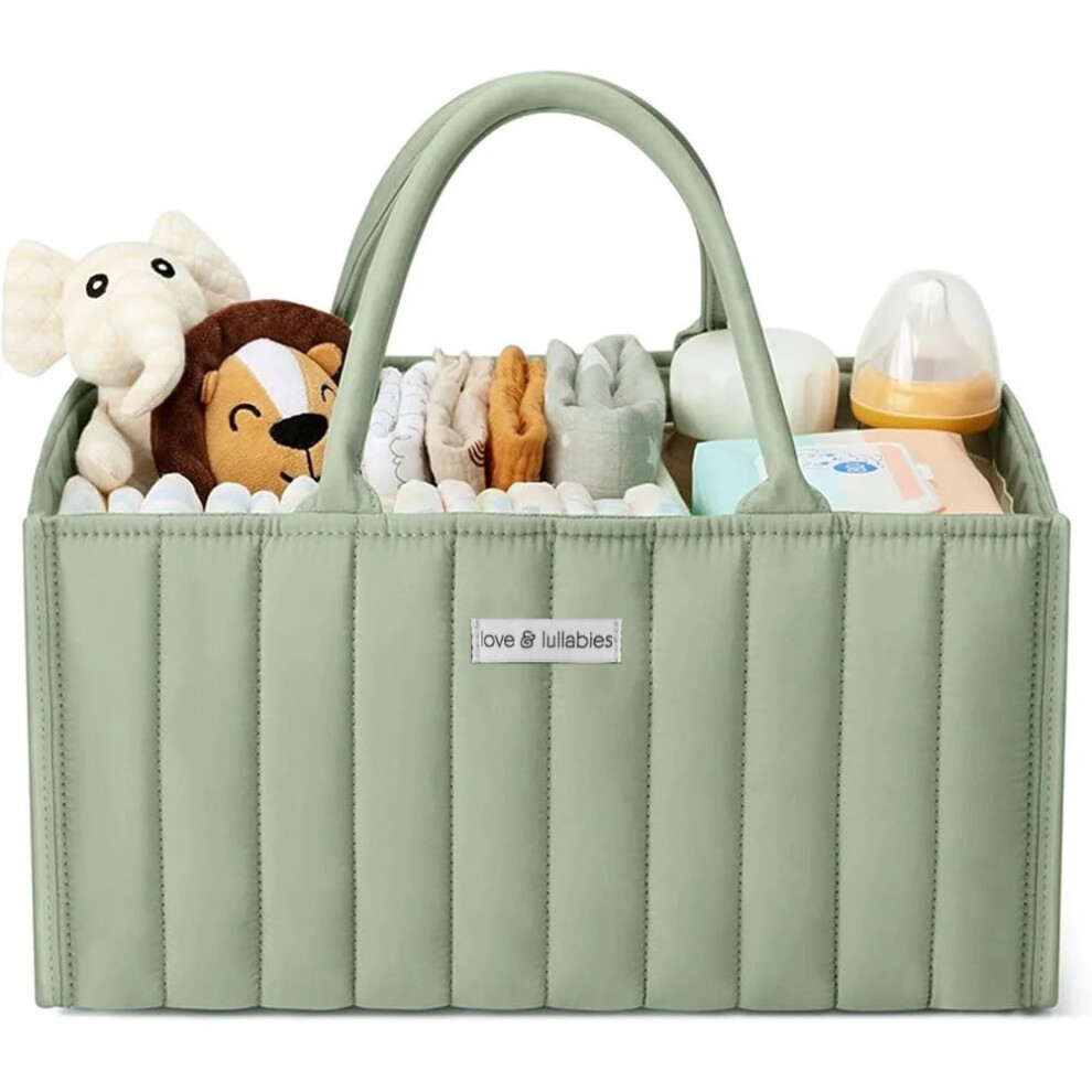 Nappy Caddy Organiser - Stylish Quilted Changing Basket, Essentials For Newborn, Hamper For Baby Shower, Organiser For Mum To Be Love & Lullabies