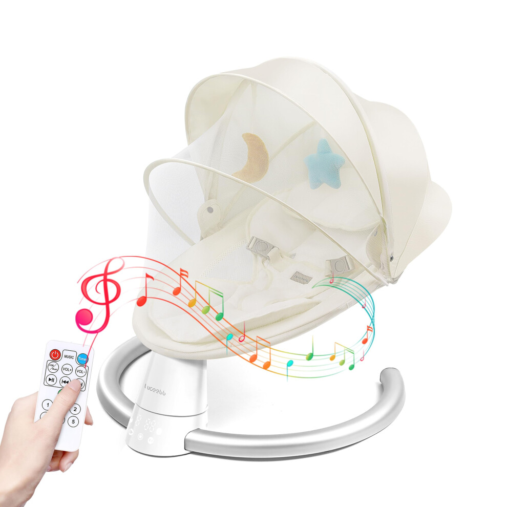 Baby Bouncer With Bluetooth, Baby Bouncer From Birth With 5 Swing Speed, 3-Stage Timer And Remote Control, Baby Swing Chair From Birth With 2 Uuoeebb