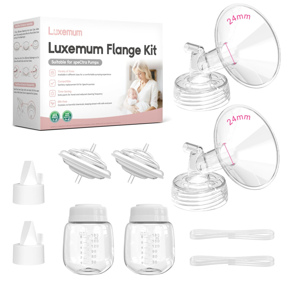 Luxemum Pump Parts For Spectra Breast Pump S1/S2, Not Original Accessories, 24Mm Full Set Spectra S1 Breast Pump Accessoriess Include Flange/Duckbill