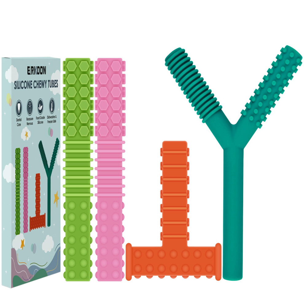 Sensory Chew Stick, 4 Pcs Silicone Chew Toys Training And Development Fidget Toy Chewing Necklace For Teething Babies, Autism Adhd Spd, Oral Erkoon