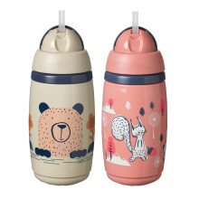 Tommee Tippee Superstar Insulated Straw Cup for Toddlers, 12m+, 100% Leak and Shake-Proof, Hygienic Antibacterial Straw, 266ml, 2 Pack, Pink and Grey