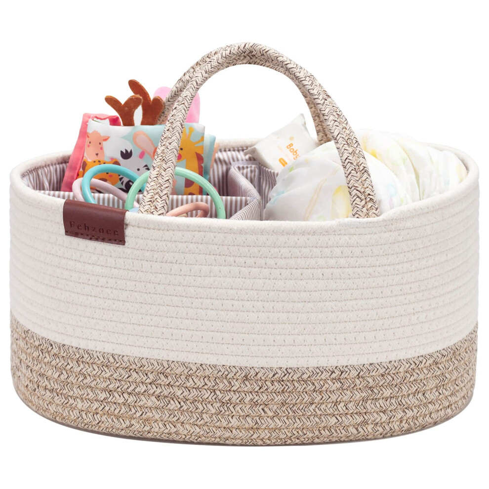 Febzoce Baby Nappy Caddy Organiser, Diaper Changing Bag Newborn Shower Gift Basket 38 x 26 x 18 cm, Neutral Brown-image-OPC-PMXVQ8S-NEW