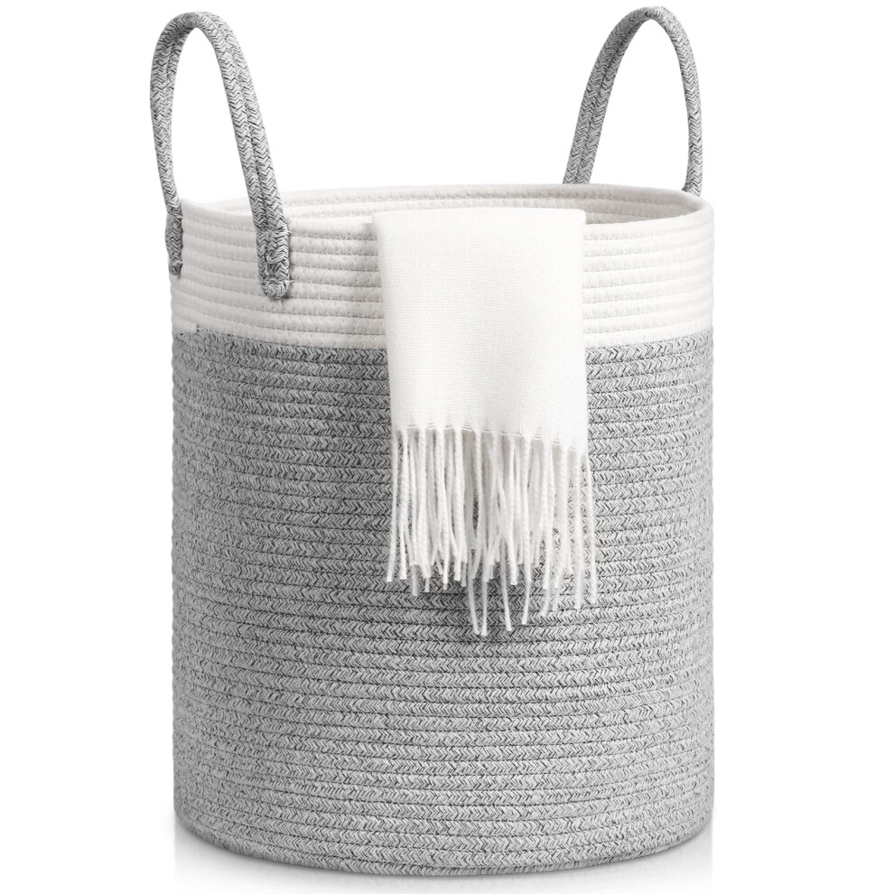 Tesmien Laundry Basket, Toy Storage Basket For Kids Baby, Large Foldable Woven Storage Baskets Cotton Rope Blanket Baskets With Handle,Organiser