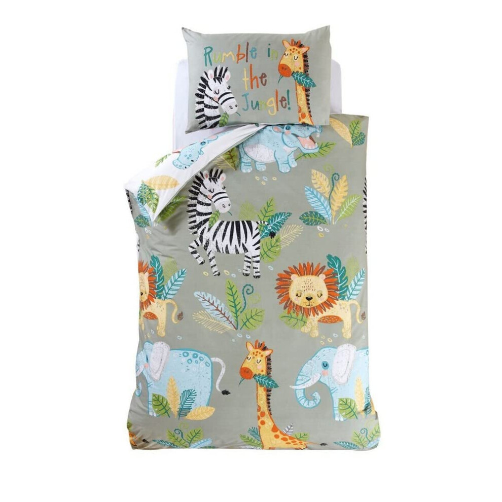 Rumble In The Jungle Kids Duvet Set Toddler's Bedding Set, Green Rapport Home