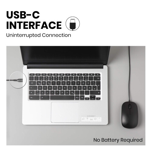 perixx PERIMICE-201C USB Type C Wired Optical Mouse with 3-Button, Scroll Wheel, 800 DPI, Black, 11703 1